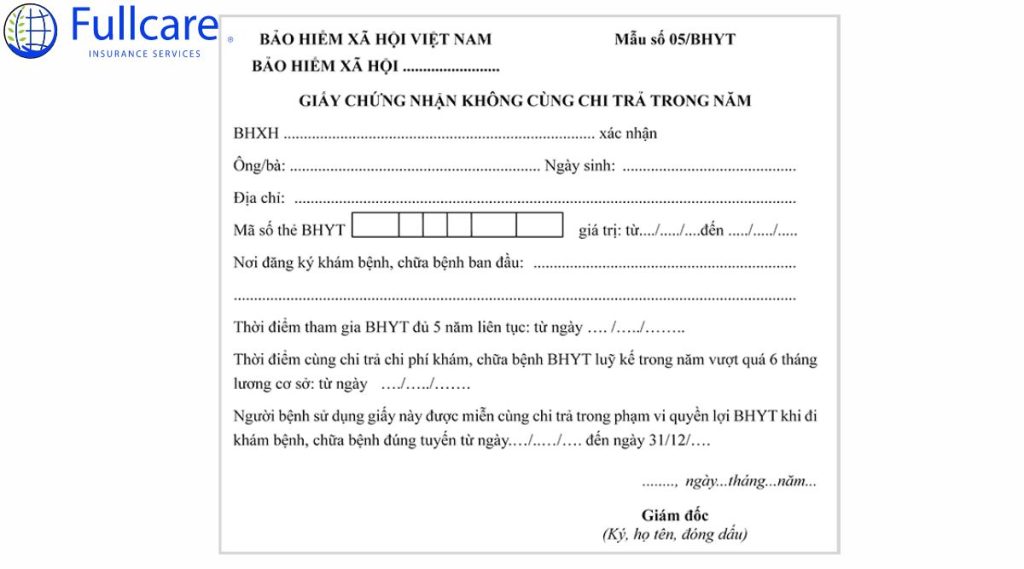 
Giấy chứng nhận không cùng chi trả trong năm