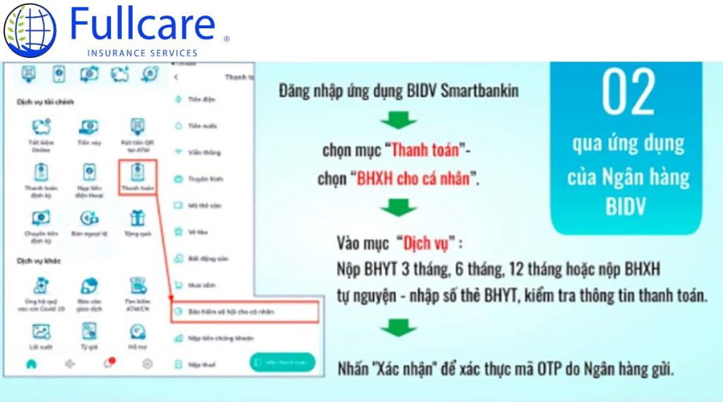 Thanh toán BHYT qua ứng dụng của ngân hàng BIDV